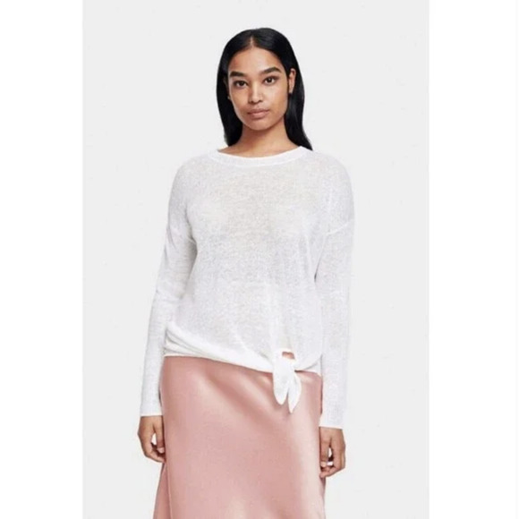 WHITE + WARREN Knotted Crew Neck Sweater White Linen LS Open Knit - Picture 3 of 11